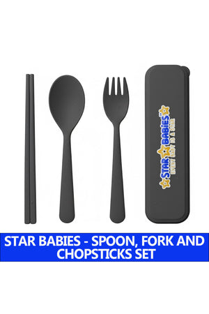 Star Babies -Organic  Spoon, Fork & Chopsticks Set - Black