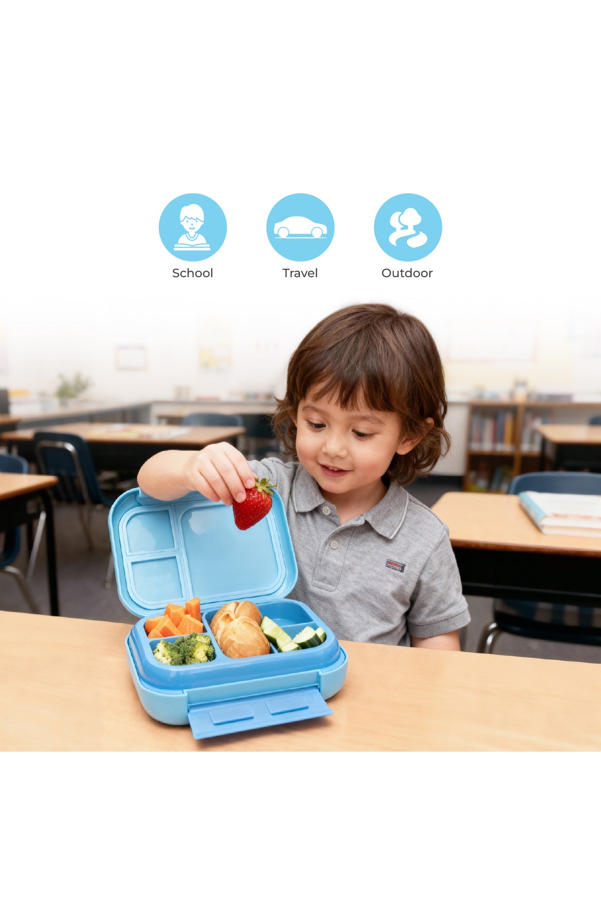 MOON Bentoza Kids Lunch Box –  Leak-Proof Compartments,Microwave Safe,for Toddlers Ages 3–6 -Rocket