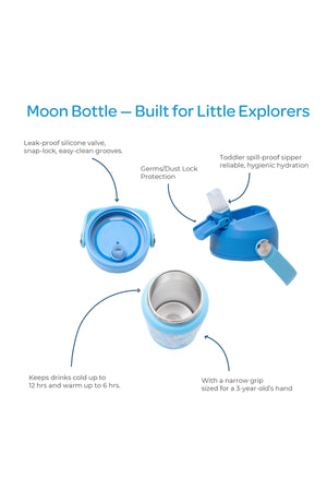 MOON Kids Insulated Water Bottle – BPA Free,Leak Proof Sipper for Toddlers – Eco-Friendly – Stays Cold or Warm for Hours - Space Adventure