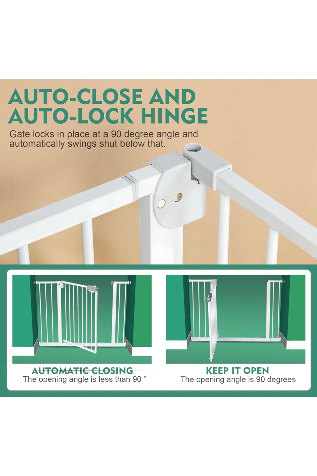 Star Babies - Auto-Close Safety Baby Gate - 75-84cm + 30cm Extension Kit