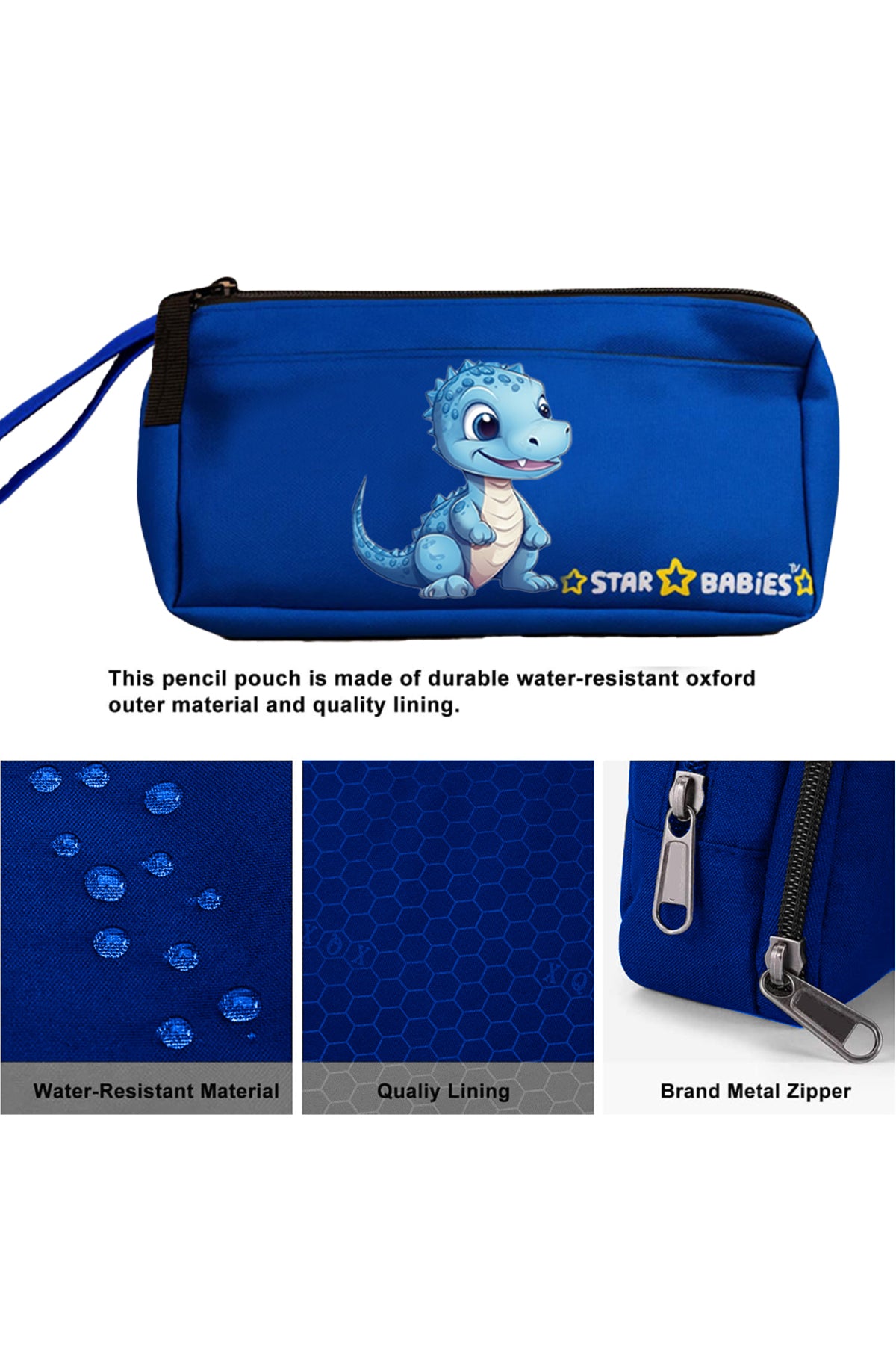 Star Babies 16-Inch Dino Themed Children's Backpack with Adjustable Shoulder Strap for Hiking Large with Bento Lunch Bag and Dual Zipper Pencil Case Pack of 3
