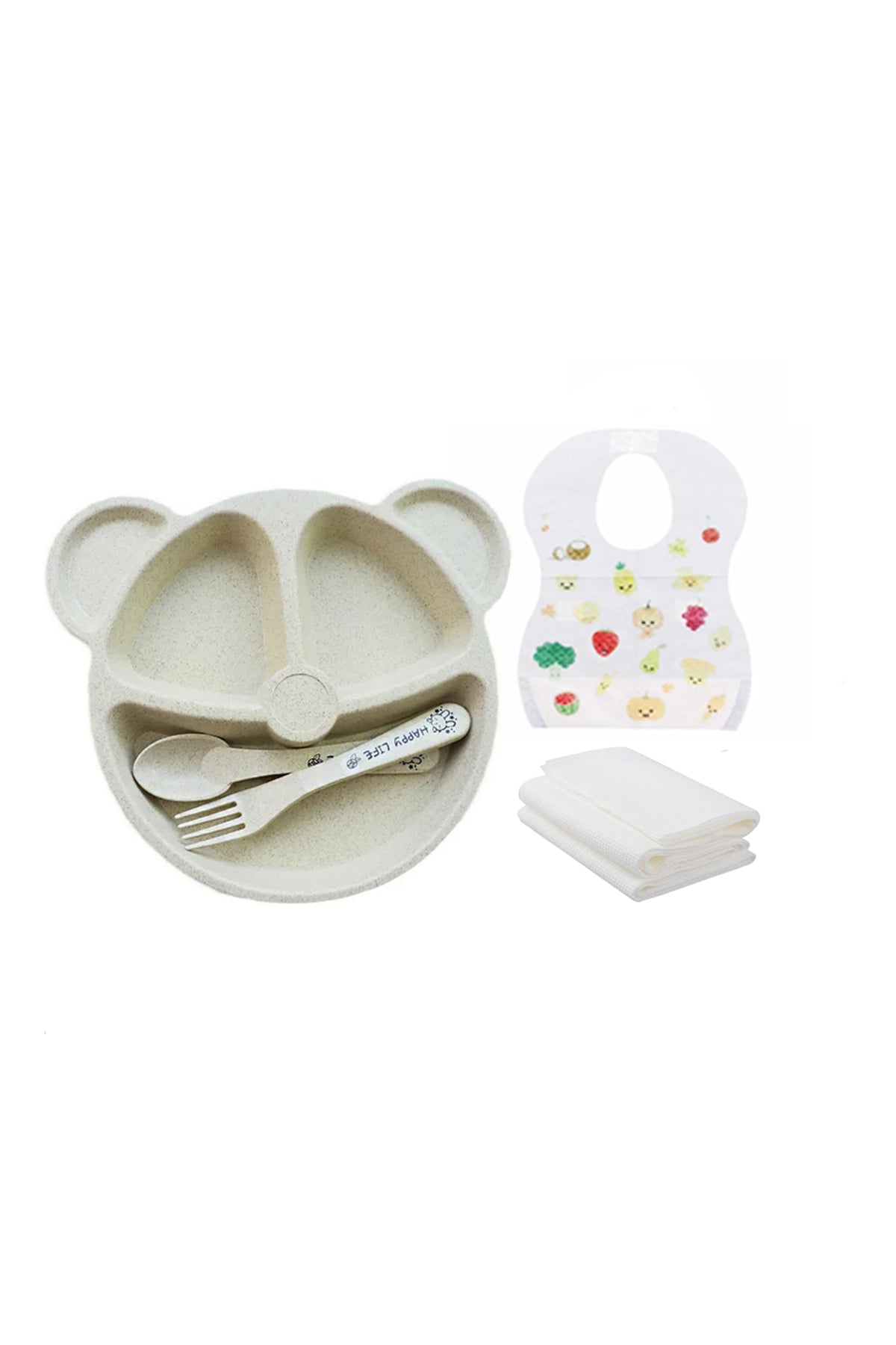 Star Babies - Baby Plate & Disposable Towel 3pcs & Bibs 10pcs - Cream