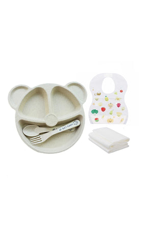 Star Babies - Baby Plate & Disposable Towel 3pcs & Bibs 10pcs - Cream