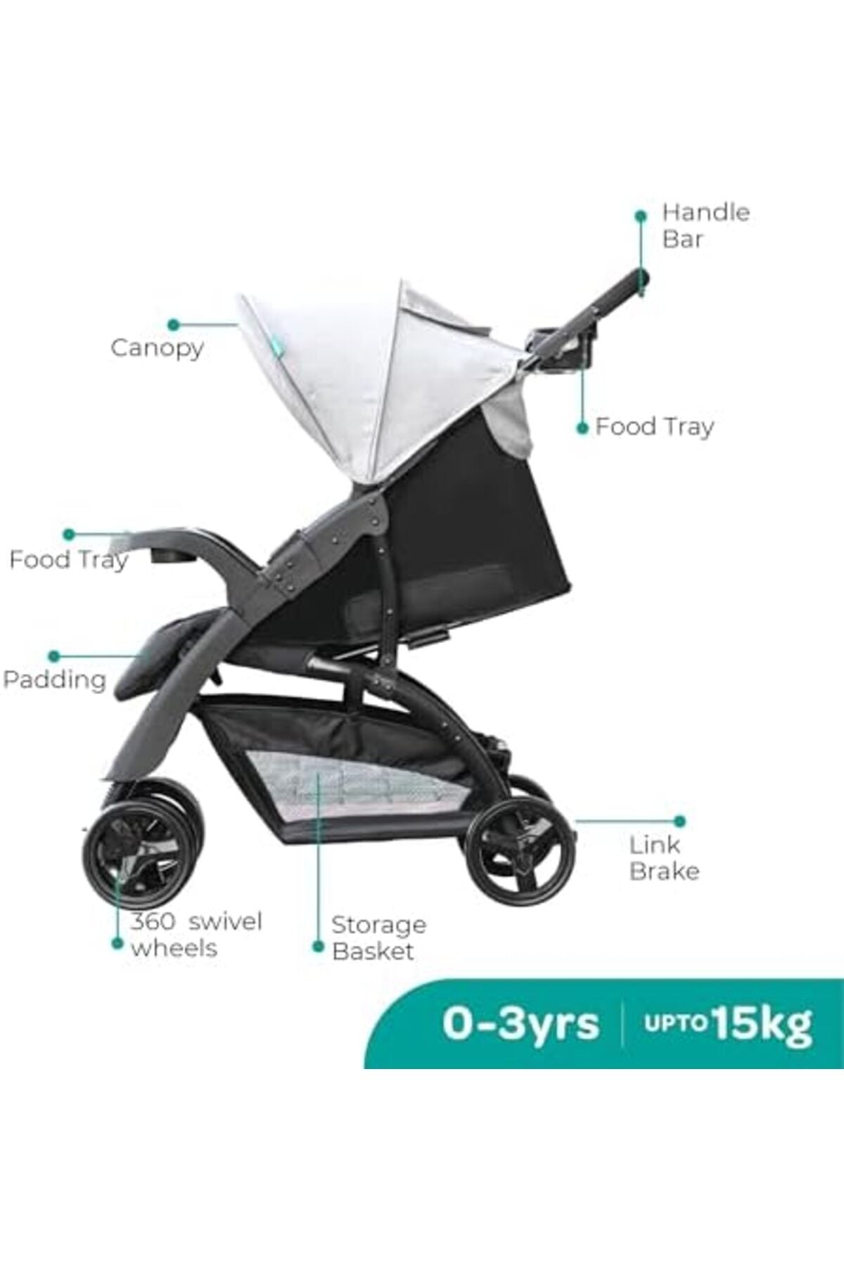 MOON Aria Baby Stroller Travel Gear -Light Grey