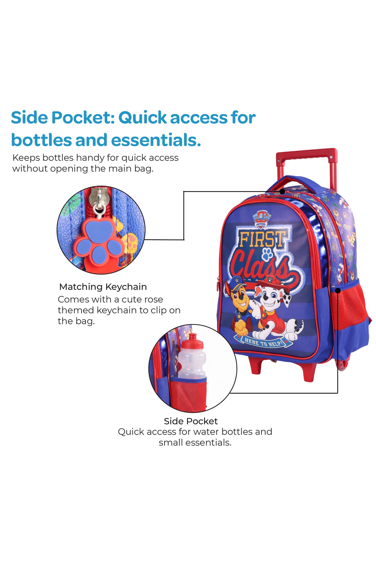 MOON Licensed Paw Patrol First Class  3 in 1 Kids Trolley Set   - (16-Inch) Premium Kids School Bag with Lunch Bag & Pencil Case-Red&Blue