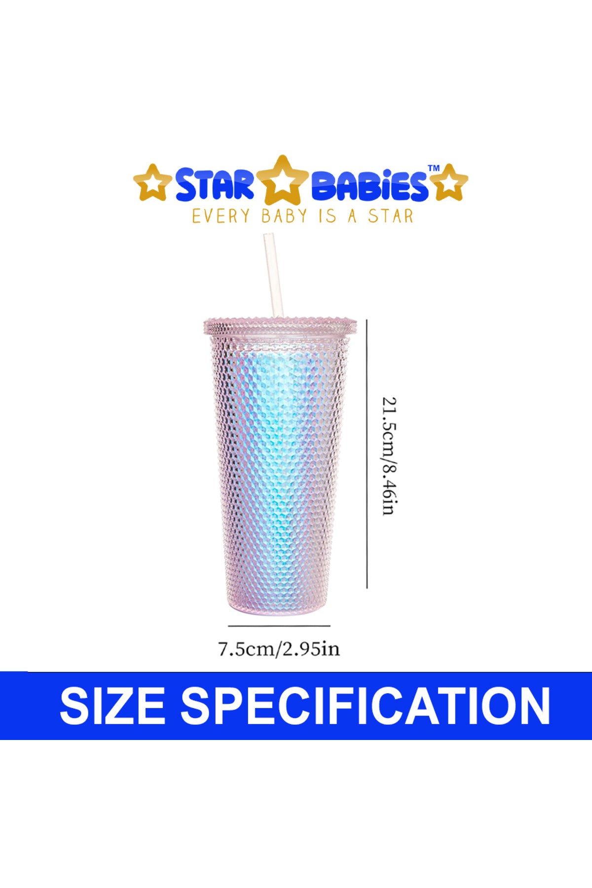 Star Babies - Shiny Bling Glitter Dimond Bottle With Lid And Straw - Multicolor - 750ml
