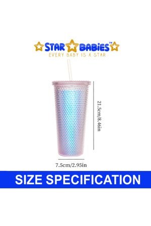 Star Babies - Shiny Bling Glitter Dimond Bottle With Lid And Straw - Multicolor - 750ml