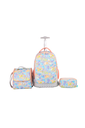 MOON  3 in 1 Kids Trolley Set   - (18-Inch) Premium Kids School Bag with Lunch Bag & Pencil Case-Pink