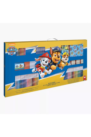 Paw Patrol Mega Maxi Art & Stamp Set for Kids – 6 Wooden Rubber Stamps, Washable Ink Pad, 60 Washable Colour Markers, Pencil Crayons, Wax Crayons, Colouring Book, Notebook & Stickers