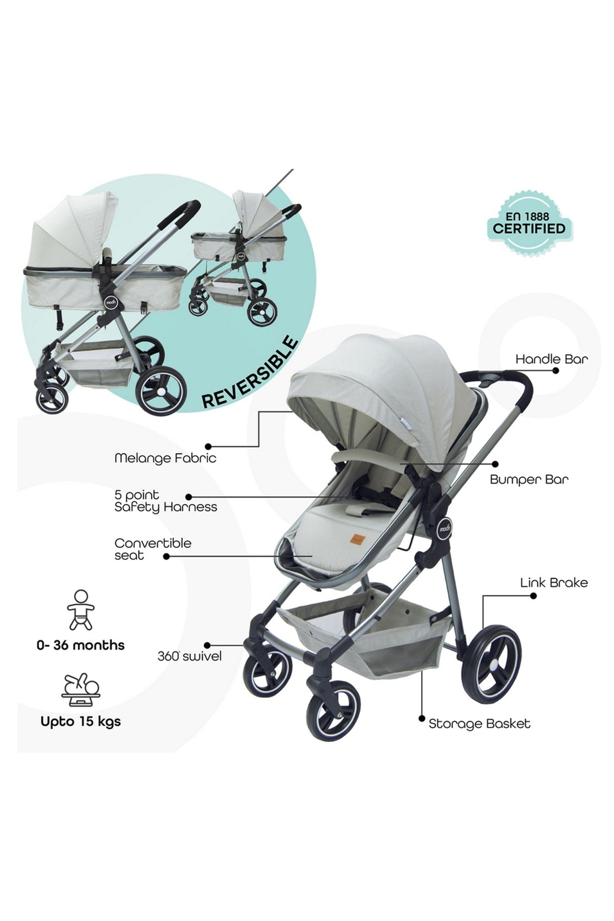 MOON Pro - 2 in 1 Stroller - Grey