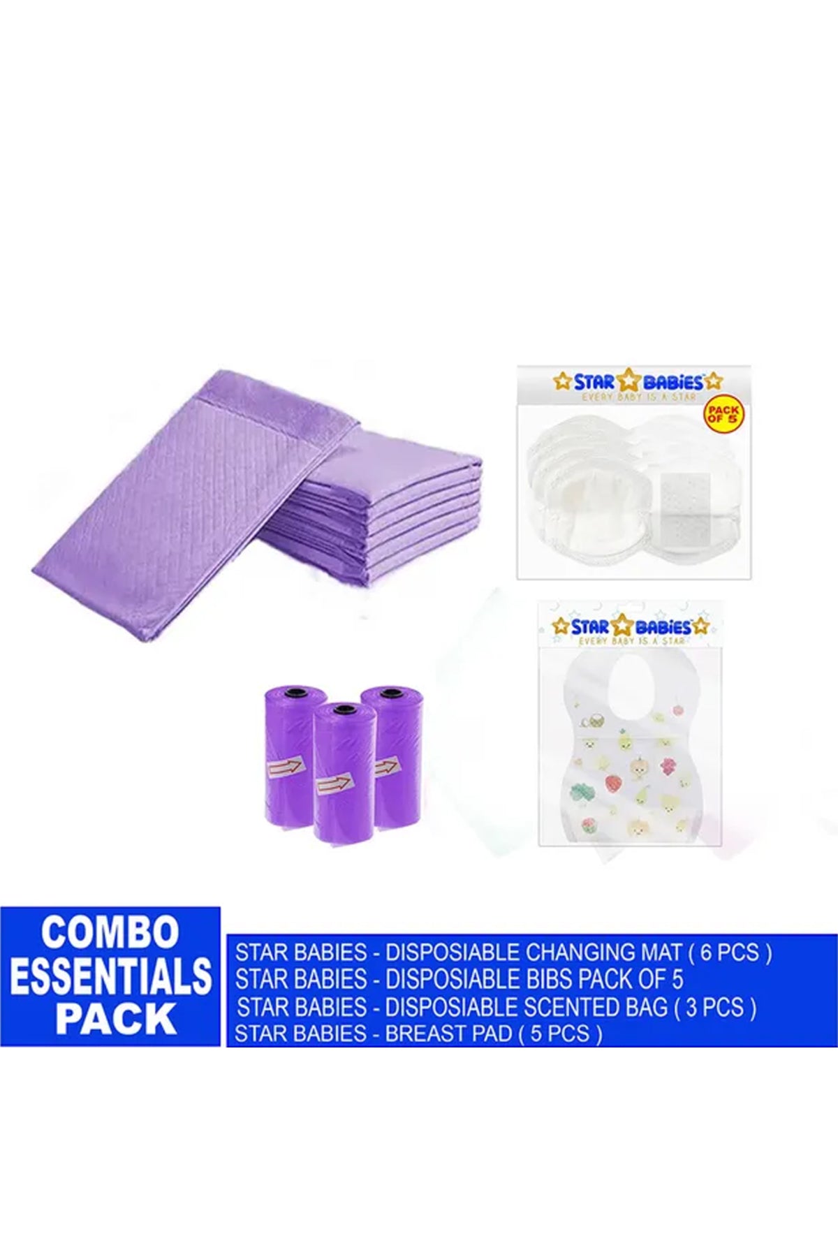 Star Babies - Changing Mat 6pcs & Bibs 5pcs & Scented Bag 3pcs & Breast Pad 5pcs - Lavender