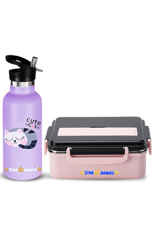 Star Babies Kids Lunch Box & Water Bottle Set | 500ml Stainless Steel Water Bottle | 5-Compartment Food Grade 304 Stainless Steel Lunch Box