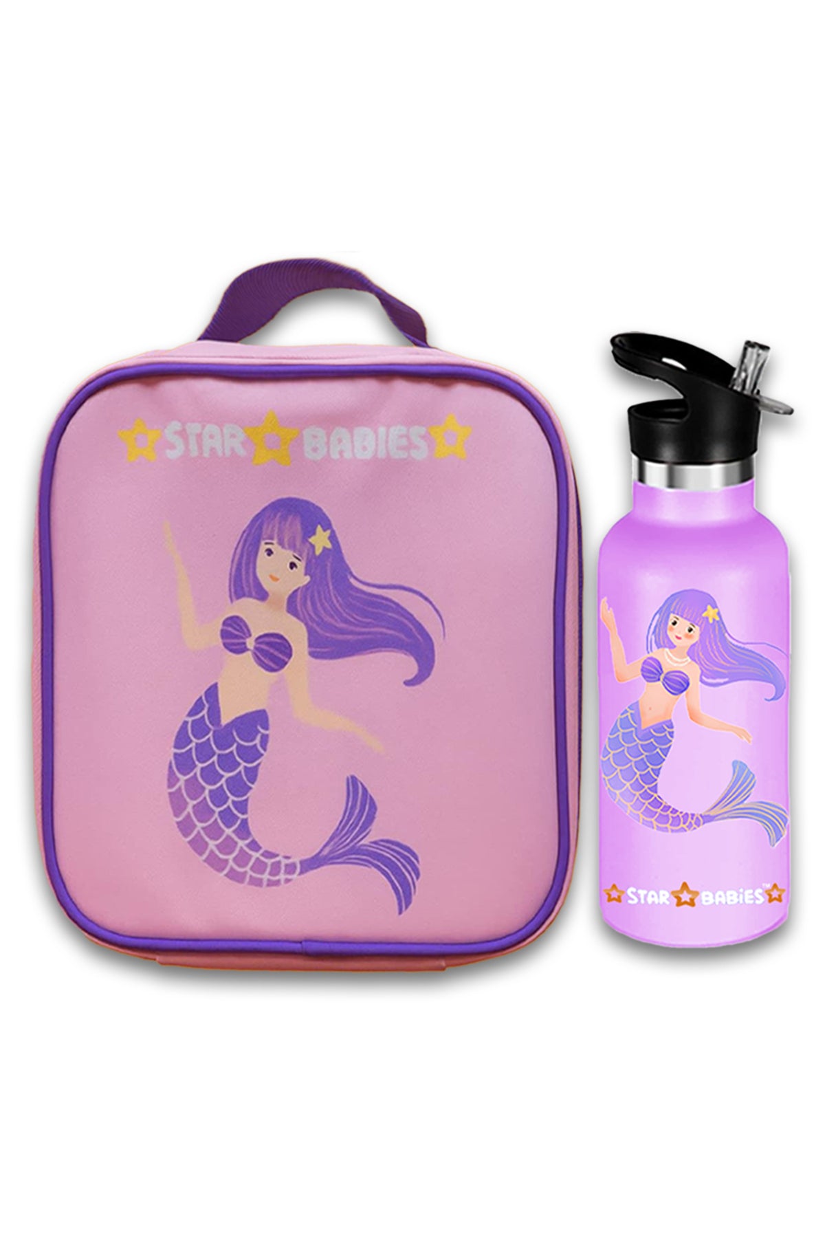 Star Babies - Bento Lunch Bag & Stainless Steel Water Bottle Set - Little Mermaid - 2 Pcs