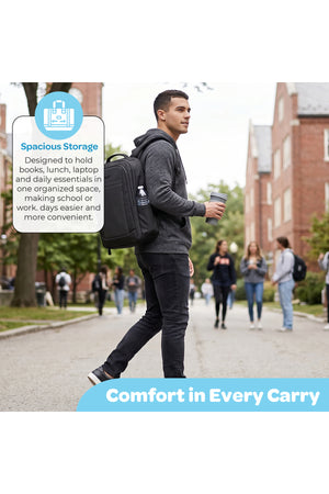 MOON School Backpack, Lightweight Backpack with Laptop Compartment-  Black