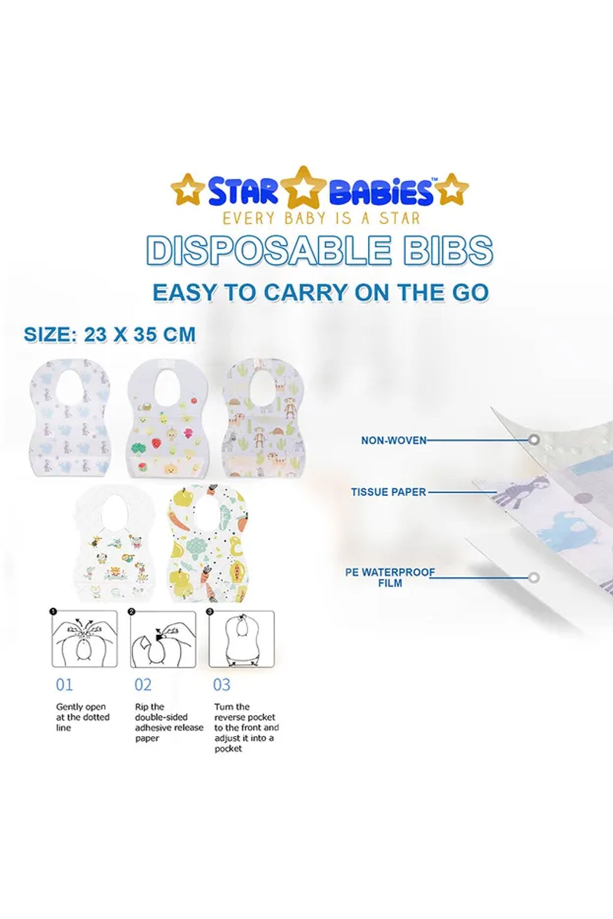 Star Babies Fruits Print Disposable Bibs - 30 Pieces