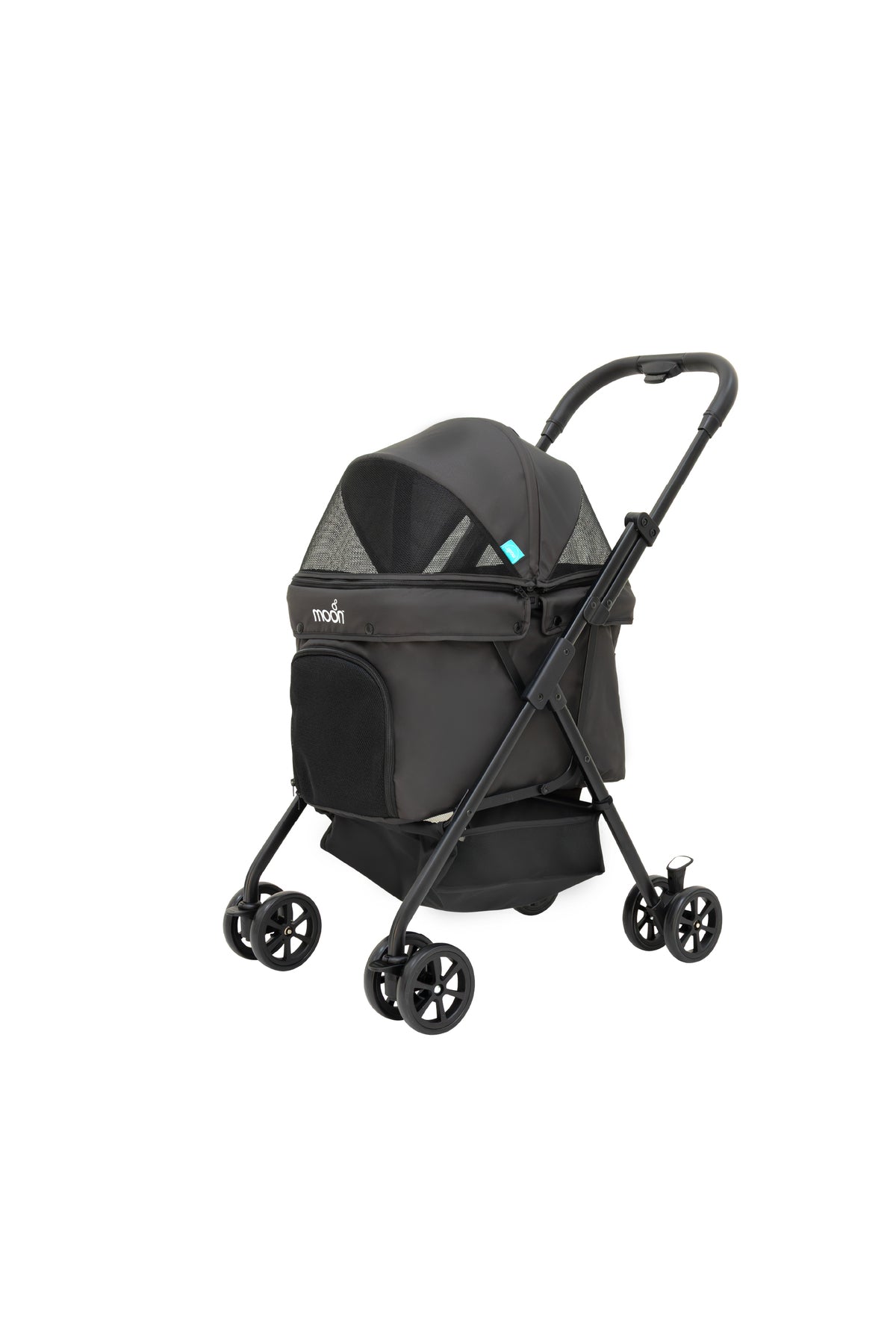 Moon  PawPerch Pet Stroller  Lightweight Foldable | Storage Basket & Waterproof Pad-Grey
