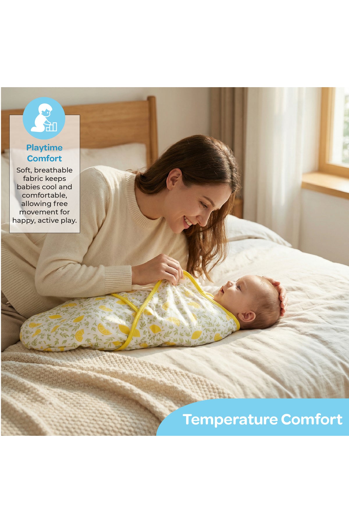 Moon Organic Swaddle Lightweight and Breathable Pack of 1- Lemon