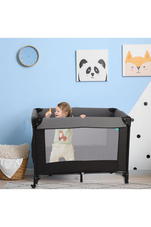 MOON Kidora Easy-Fold Playpen with Wheels, Storage & Edge Protection-Black