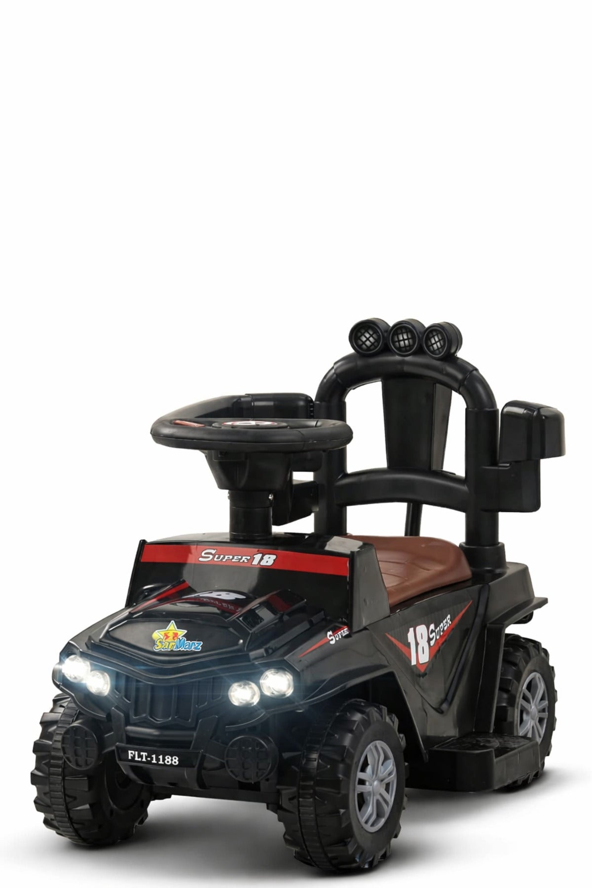 StarMarz SUPER 18 Off-Road Ride-On Jeep – Foot-to-Floor Baby Push Car with Safety Backrest, Storage Box, Steering Wheel & Big Tyres – Realistic Headlights – Indoor/Outdoor Ride-On Toy for Toddlers (1–4 Years)
