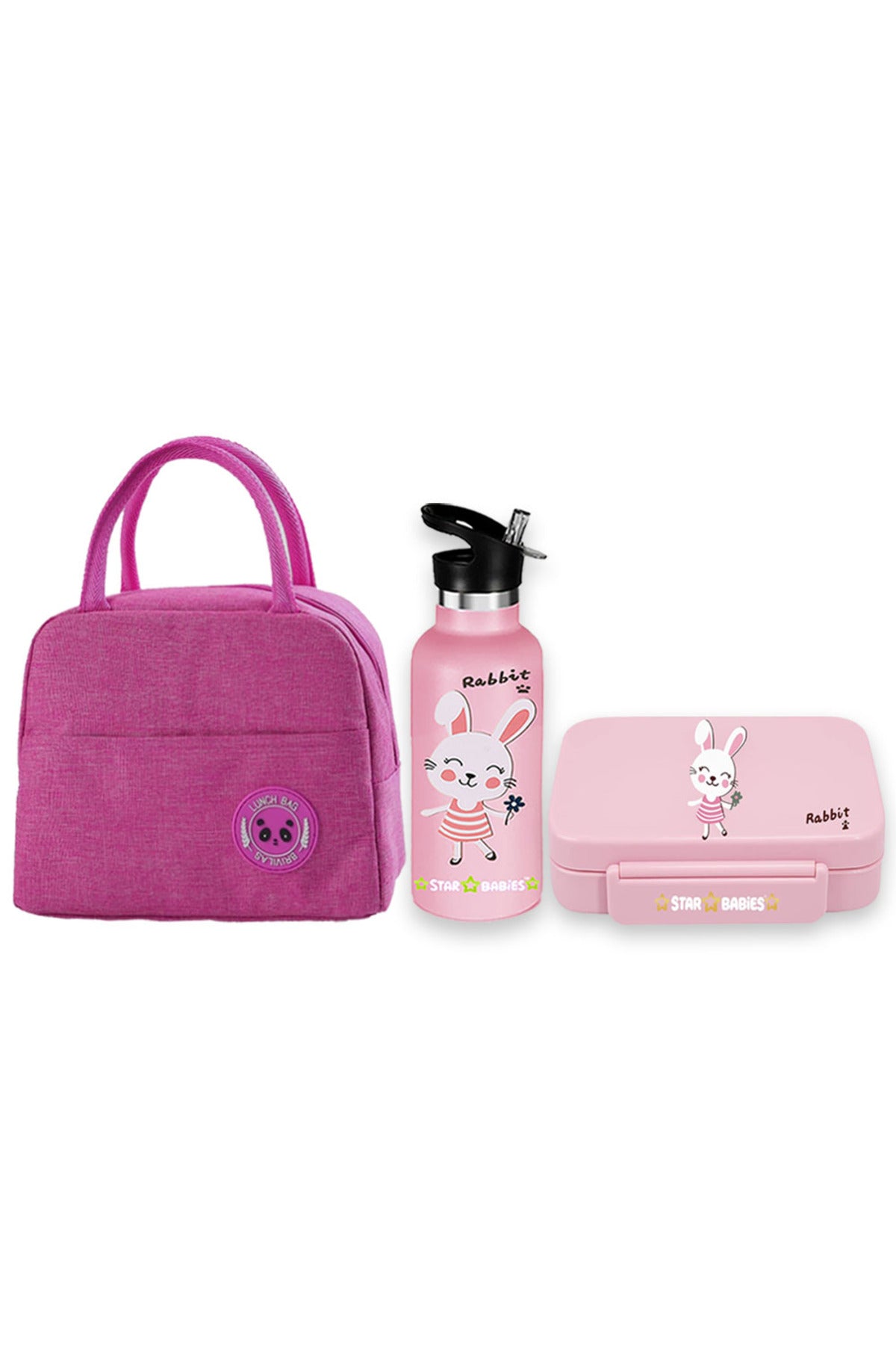 Star Babies- Rabbit Themed 5 Compartment Lunch box, Mini Lunch Bag 500ml Stainless Steel Water Bottle