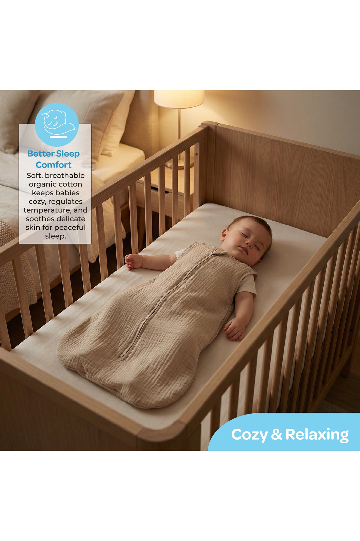 MOON Organic Crinkle Muslin Sleep sack  2.5 Tog (6-12Months )-Brown