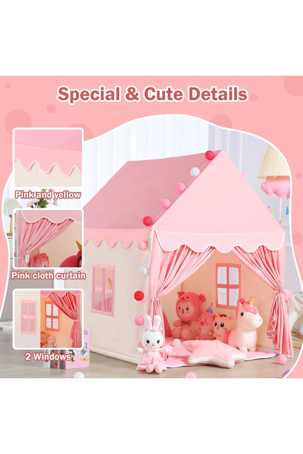 Star Babies Kids Play Tents for Toddlers Kids Tents Indoor Playhouse - Princess Tent for Girls Toy House Gift - Pink