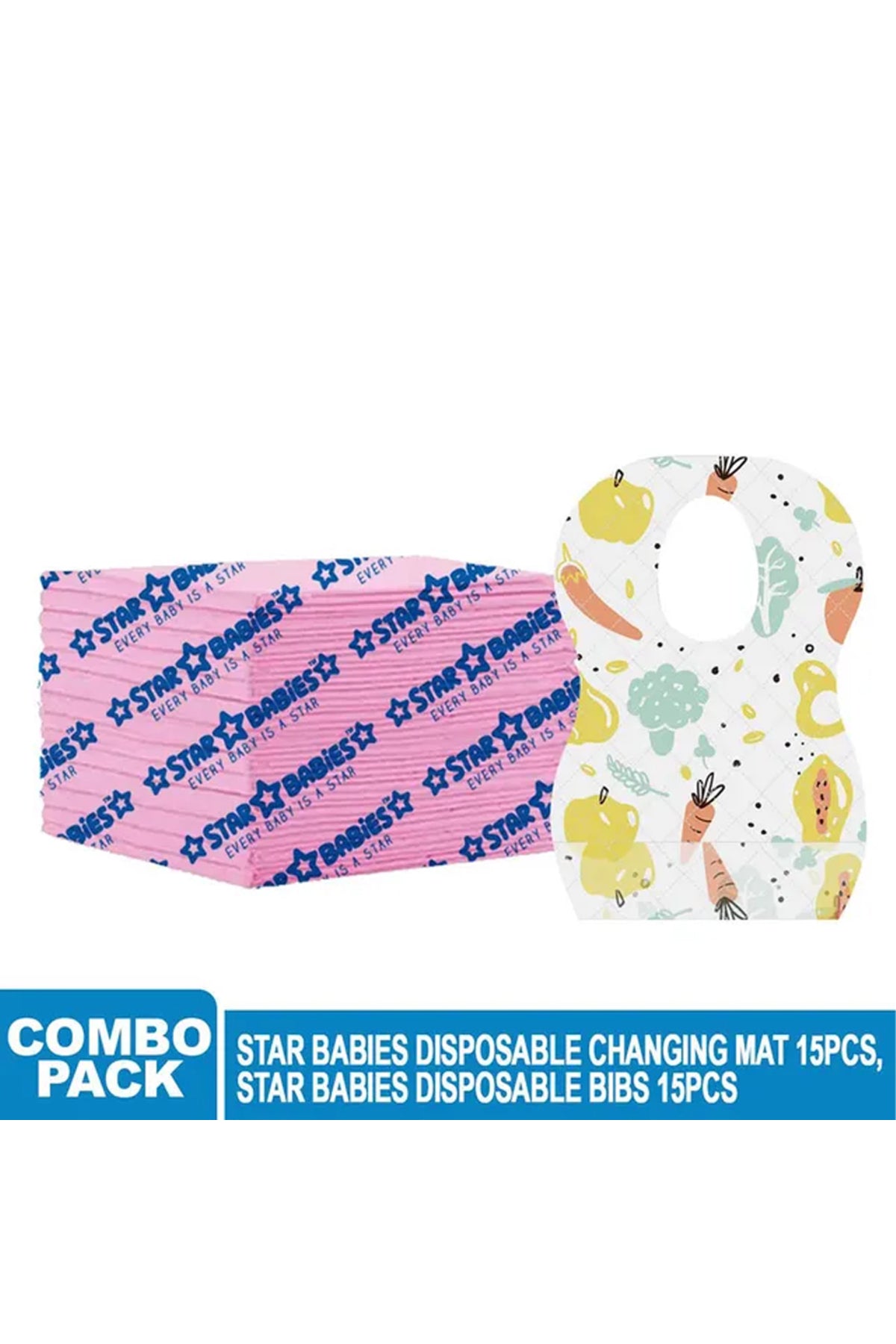 Star Babies - Disposable Bibs Fruits Print 15pcs With Changing Mat 15pcs - Pink