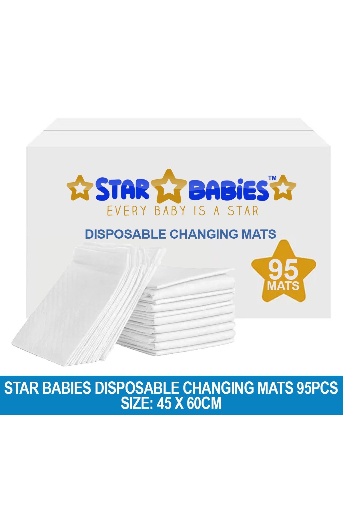 Star Babies - Disposable Changing Mat - L - 45 X 60 cm - 95pcs - White