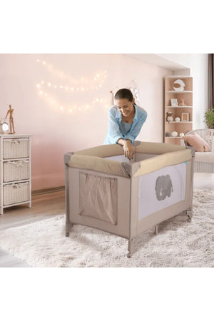 MOON Kidora Easy-Fold Playpen with Wheels, Storage & Edge Protection-Beige