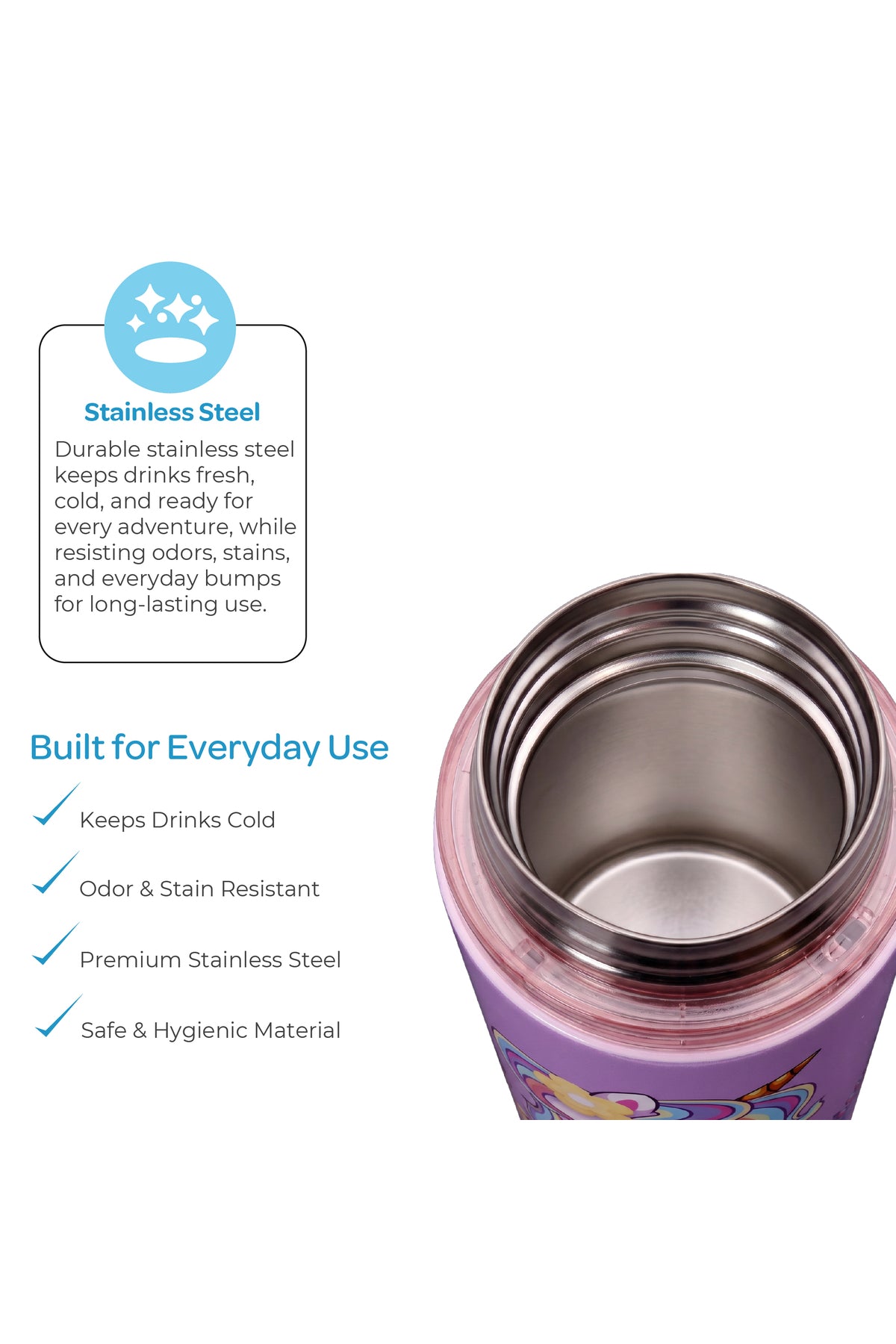 MOON Kids Water Bottle with Spray Mist | Cooling Spray | BPA-Free  Stainless Steel | Leak-Proof for School, Camping, Hiking, Outdoor Play | Boys Water Bottle |500ml
