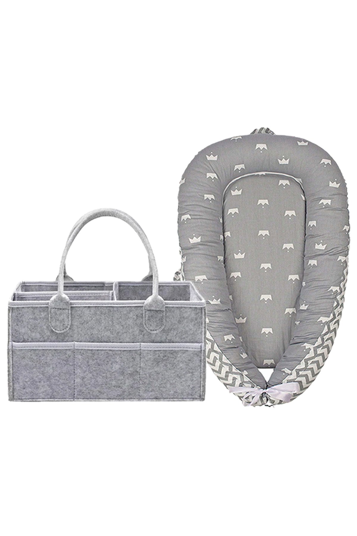 Star Babies Portable Lounger Sleeping Pod - Grey Stripe With Caddy Stripe - Grey