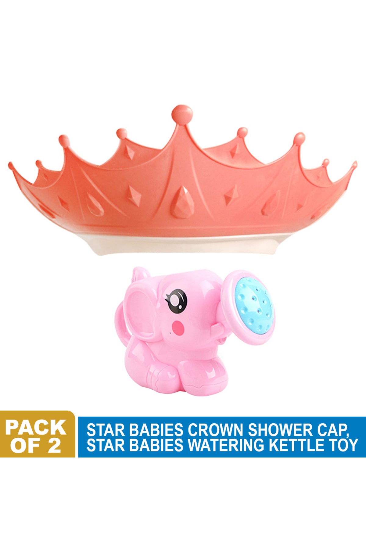 Star Babies - Adjustable Crown Kids Shower Cap With Kids Kettle Toys - Pack of 2 - Pink