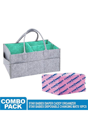 Star Babies - Caddy Diaper Bag with Disposable Changing Mat - 10pcs - Grey/Pink