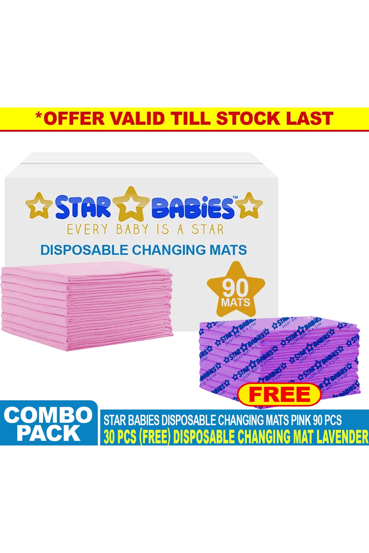 Star Babies Disposable Changing mats Large (45 x 60cm) Pack of 90 - Pink