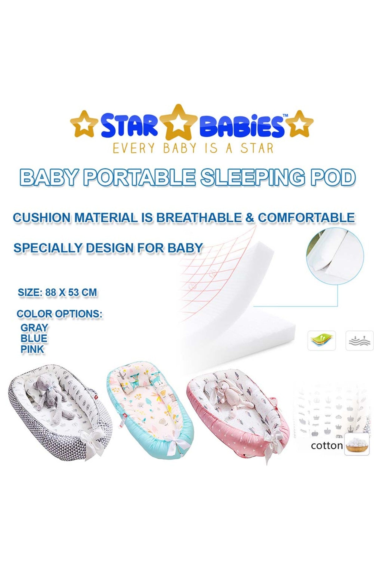Star Babies - Portable Lounger Sleeping Pod - Blue