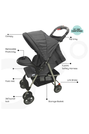 MOON Bezik - One Fold Stroller-Dark Grey