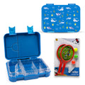 Cocobee Kids Bento Lunch Box – 6 Compartments, Leakproof, BPA Free, Microwave Safe – Blue +Disney Mickey Mouse Racket Set for Kids
