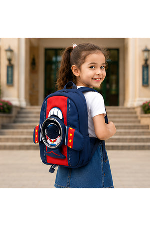 Cocobee Aeroplane-Style Astronaut Print Backpack For Boys – Navy Blue - 16.5 inch