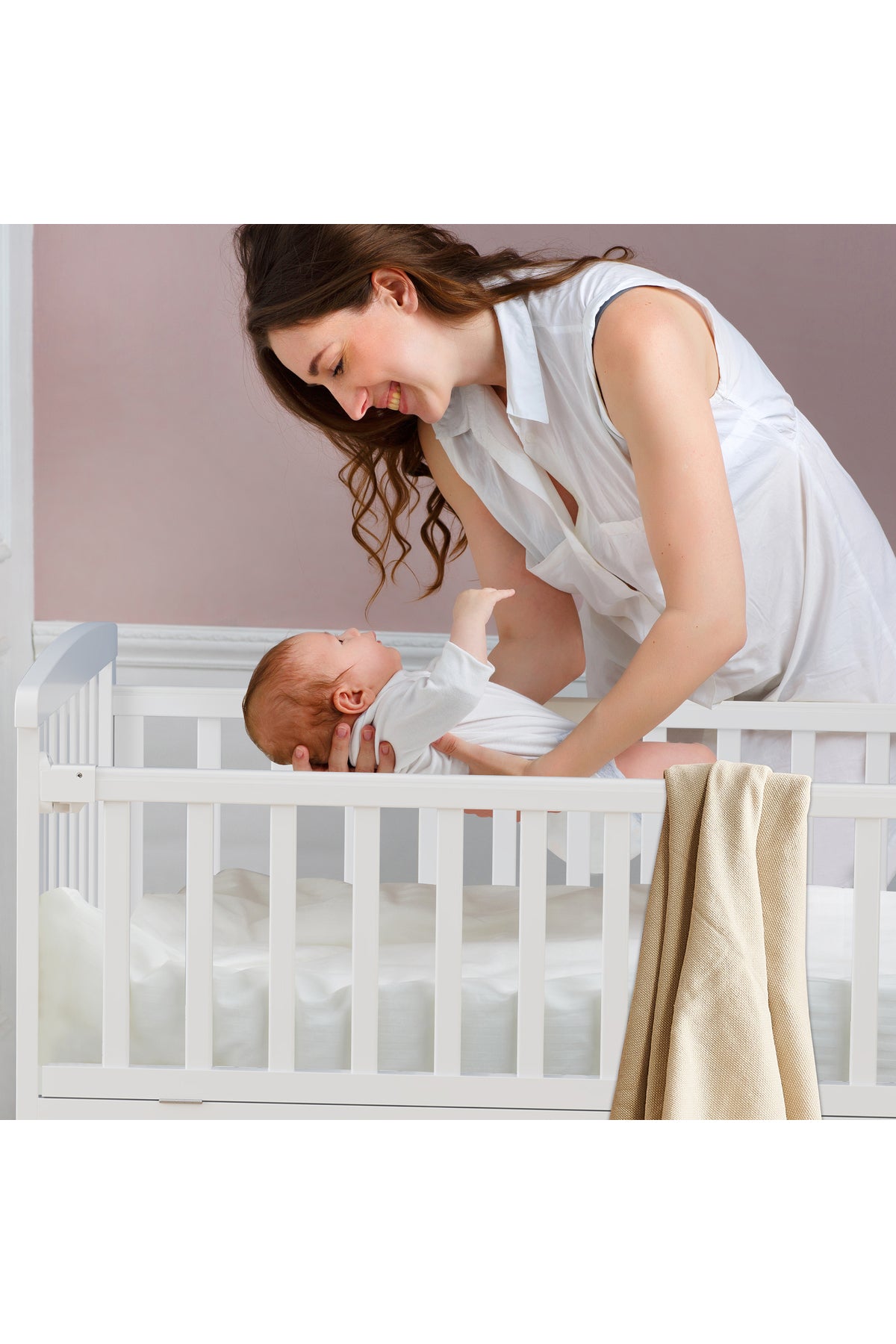MOON Wooden Portable crib(129X69X96 cm) -White
