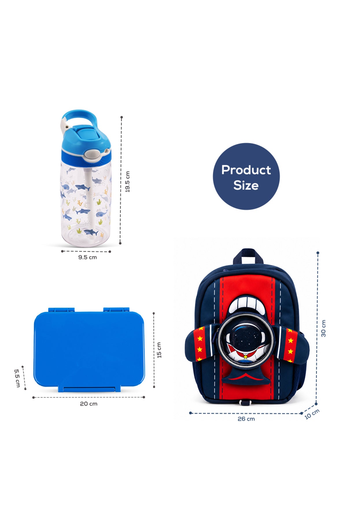 Cocobee Aeroplane-Style Astronaut Print Backpack for Boys + Water Bottle – BPA-Free 480ml + Tritan Bento Lunch Box – 4 Compartments