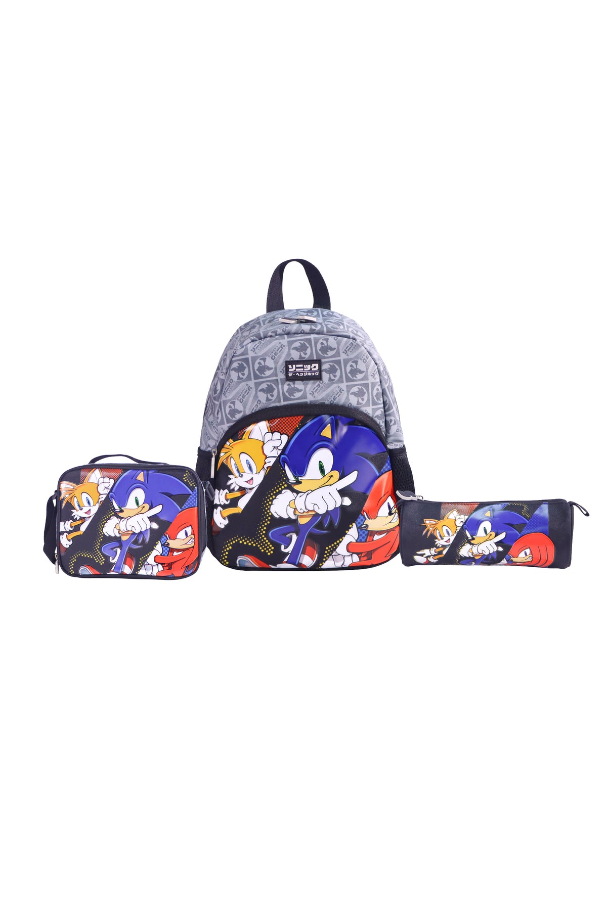 MOON Licensed SONIC  the Hedgehog 3 in 1 Kids Trolley Set   - (17-Inch) Premium Kids School Bag with Lunch Bag & Pencil Case-Black&Grey