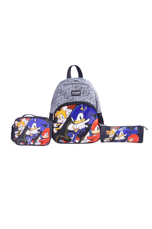MOON Licensed SONIC  the Hedgehog 3 in 1 Kids Trolley Set   - (17-Inch) Premium Kids School Bag with Lunch Bag & Pencil Case-Black&Grey