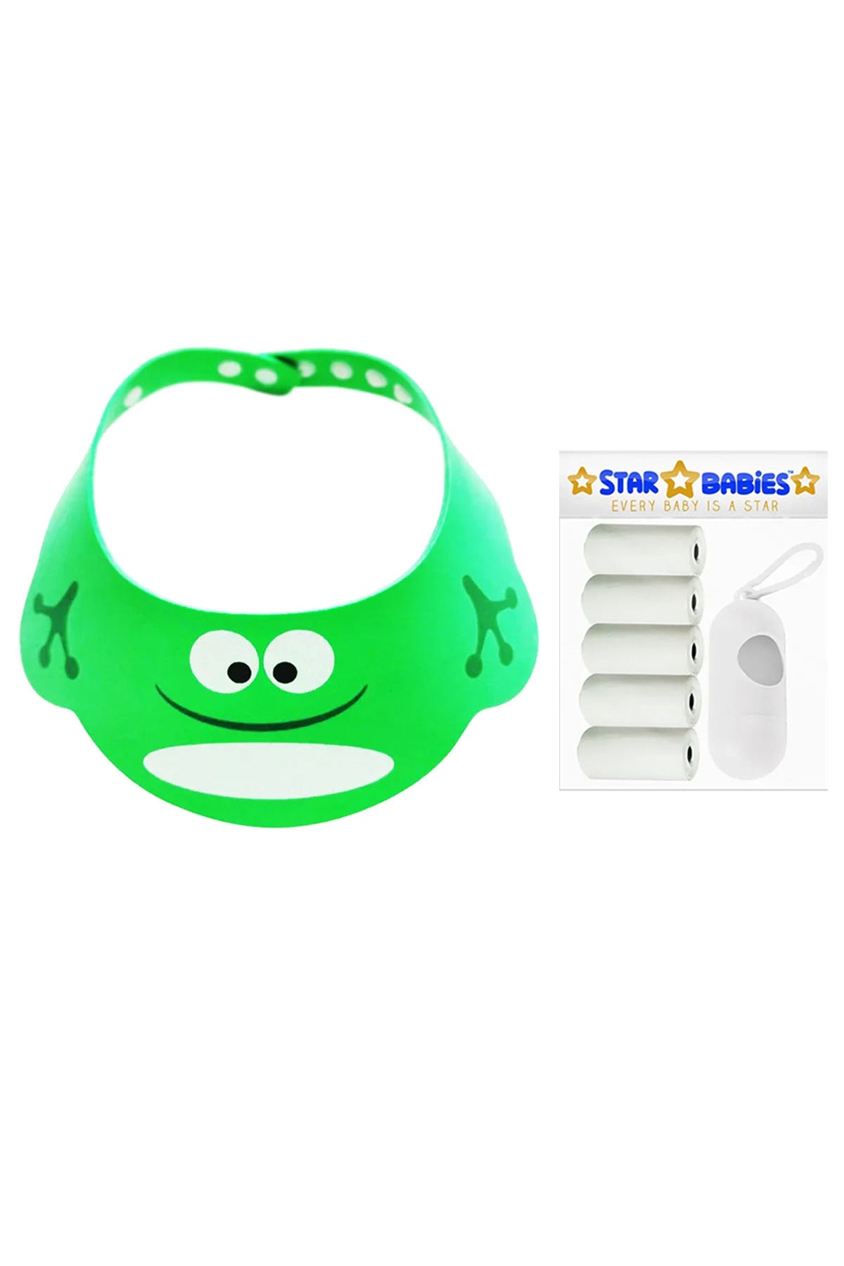 Star Babies - Combo Pack Of 2- Kids Shower Cap With Scented Bag (5 Pcs W/Dispenser) - Green/White