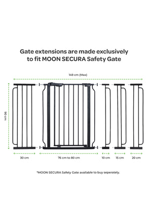 MOON Secura Baby Safety gate extension- 30cm Easy Install-Extra Wide metal extender– Black