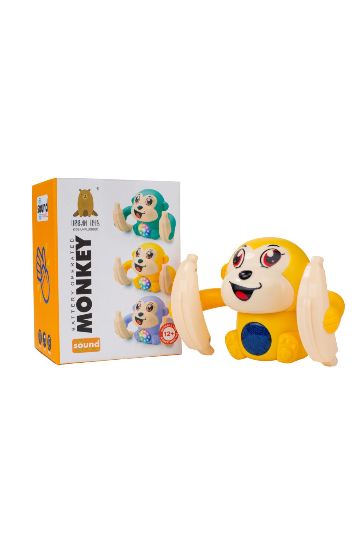 Urban Tots Animal Cartoon Model Monkey With Voice Control, Light, Sound & 360° Rotation-Yellow