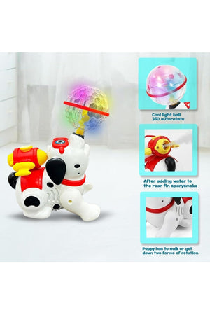 Urban Tots Dancing Dog Toy – 360° Rotating Lights & Sound With Bump & Go Action And Water Mist Spray-White