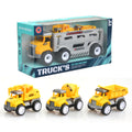 Kikibebe Friction Truck Set – 2 Random Style Pull-Back Engineering Vehicles With Inertial Drive – Interactive Educational Toy – Grey & Yellow