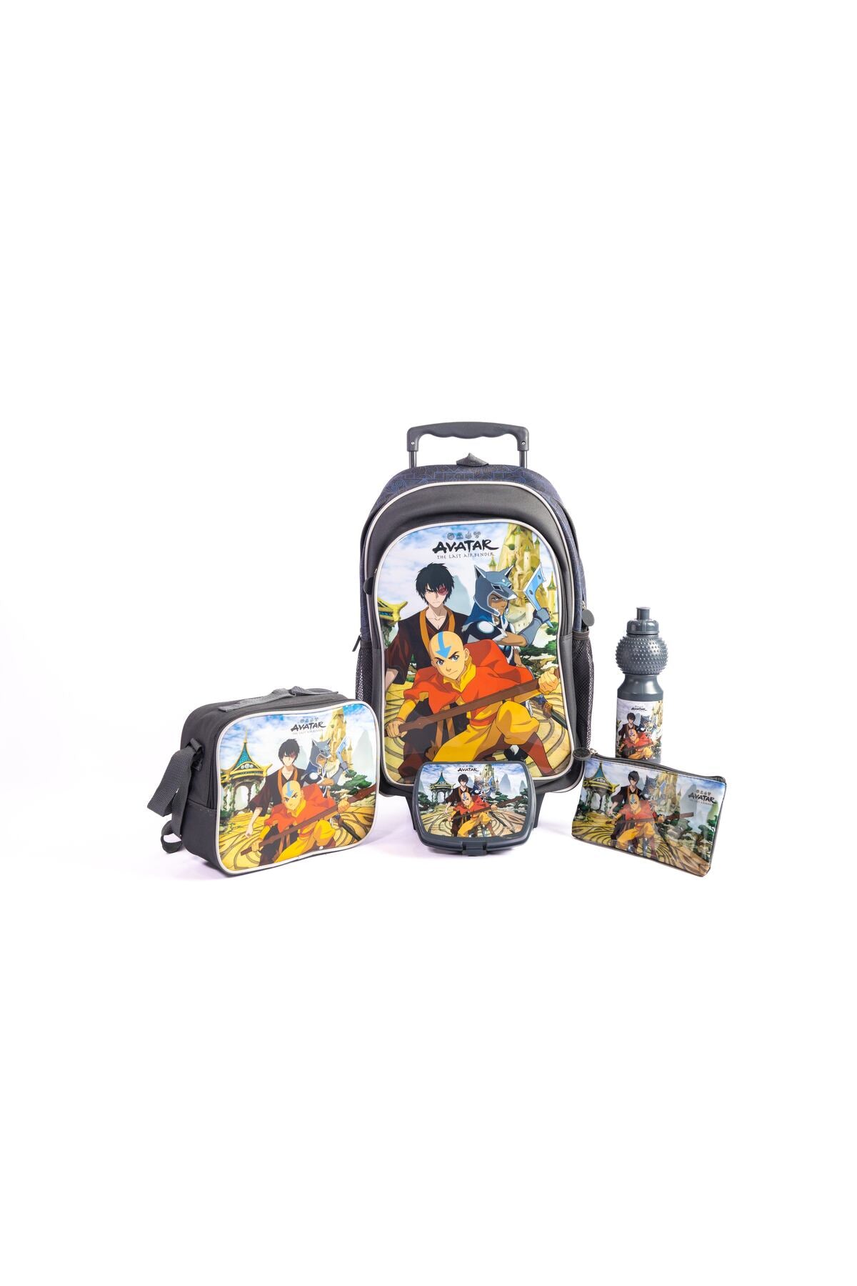 Avatar 18" Trolley Bag Set With Lunch Bag, Pencil Case, Water Bottle & Lunch Box – Dark Grey