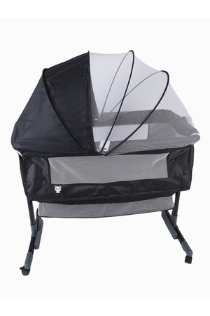 Kikibebe 3-In-1 Baby Bedside Crib – Portable, Adjustable With Storage Basket, Mosquito Net & Breathable Mattress – Dark Grey