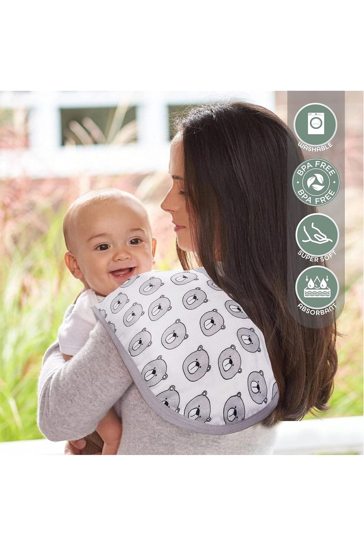 MOON Organic Burpy Cloth. (8 Layer)-Bear, Forest,& grey